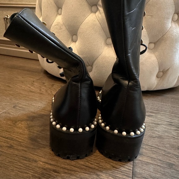 Stuart Weitzman pearled, leather combat boot - Picture 3 of 10